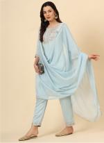 Silk Sky Blue Festival Wear Embroidery Work Readymade Kurti Set